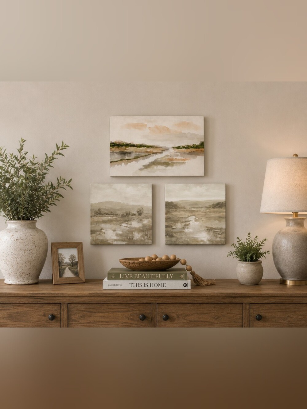 Hobby Lobby Refreshed & Urban Mist Landscape Canvas Wall Art Set of 3 | Neutral
